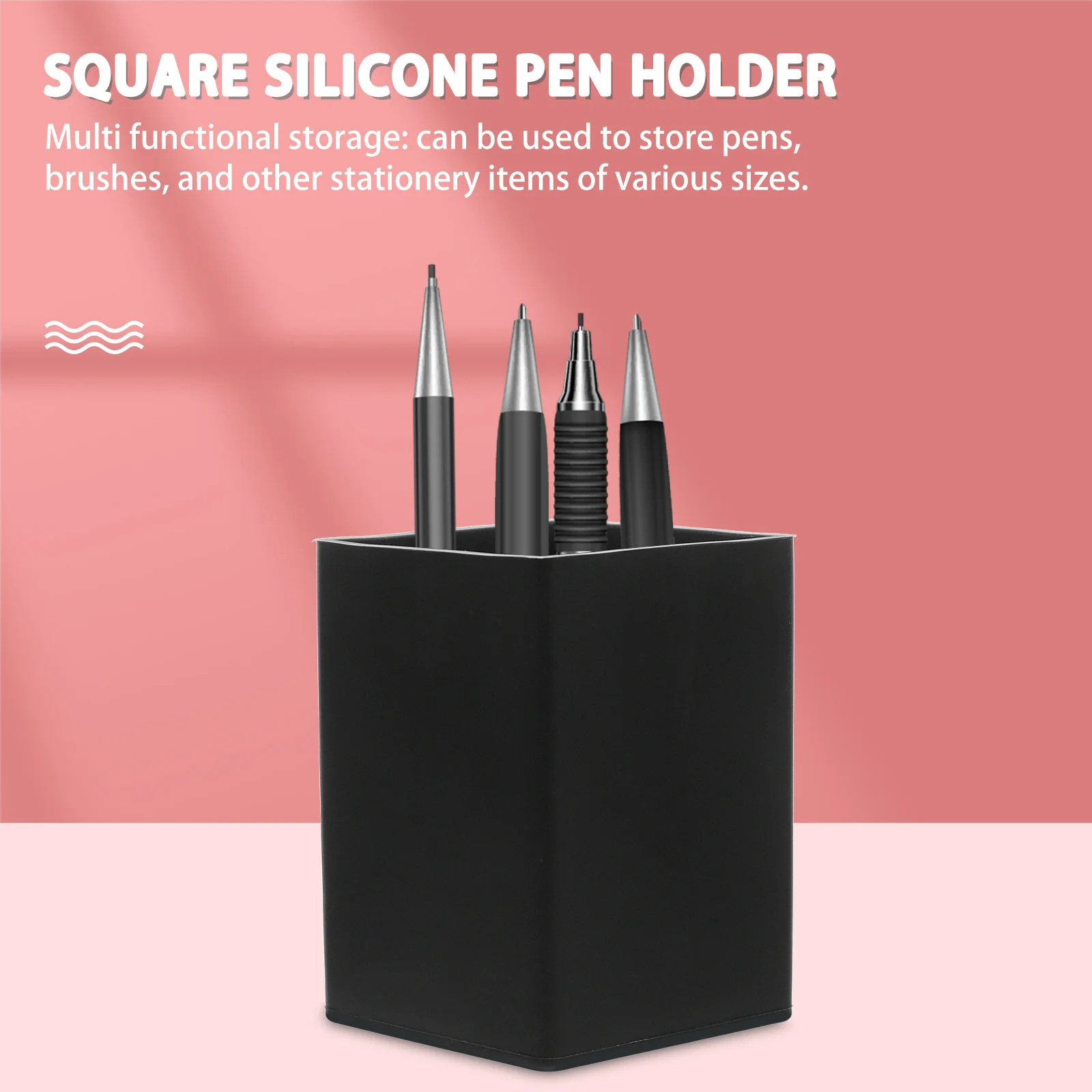 منظم القلم المكتبي، حامل أكواب من السيليكون لمكتب المكتب واللوازم المدرسية، حاوية تخزين مربعة متعددة الوظائف #2