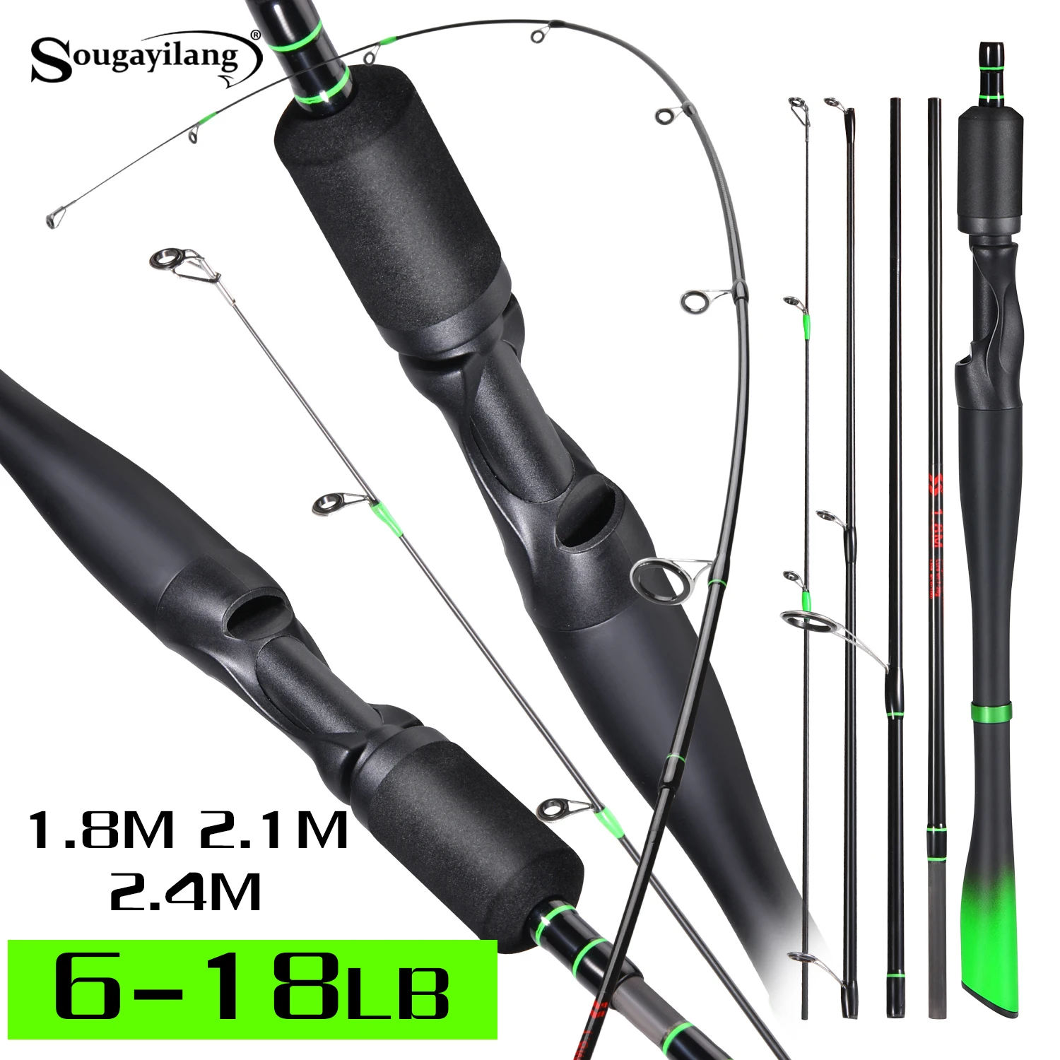 Sougayilang 5-teilige tragbare Angelrute aus hochwertigem Carbon, Casting-Spinnrute, Reiseköderrute, 1,8 m–2,4 m, ultraleichte Angelrute