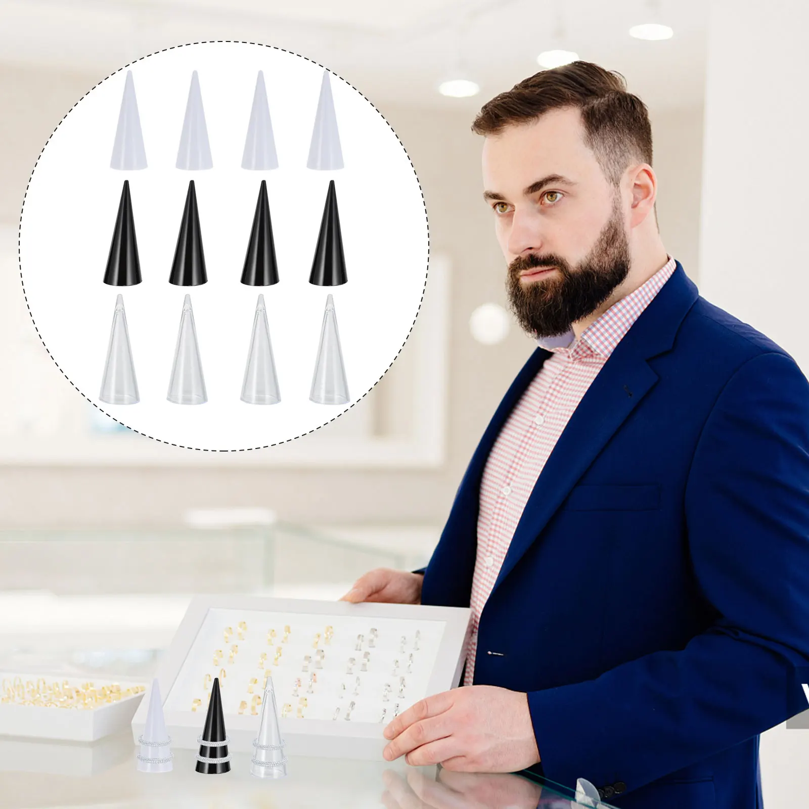 

12Pcs Elegant Acrylic Jewelry Organization Holders, Cone Shape Display Stands Perfect For Retail And Personal Use