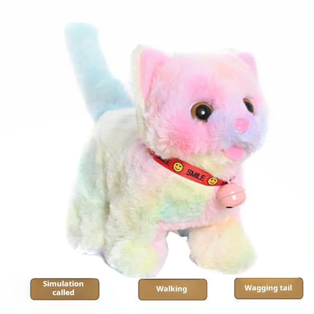 Plush Electric Cat Toy for Kids - Interactive Kitten Simulation Walks Nods Tail Wags Soft Pet Toy