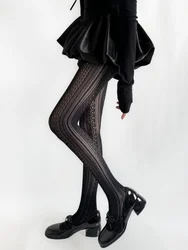 Lolita Vintage Hollow Out Pantyhose Sculpted Mesh Women Stockings Spring Sexy Lace Tights For High Elastic Engraved Socks Thin