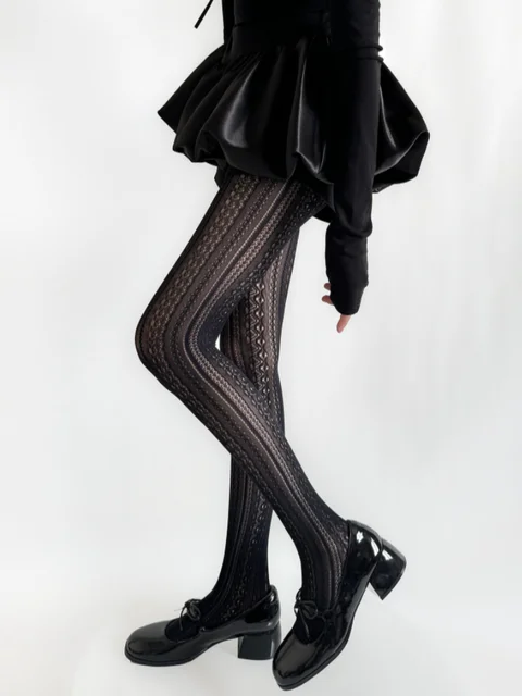 Rajstopy Lolita Vintage z wycięciami, modelowane, siateczkowe, damskie pończochy, wiosenne, seksowne, koronkowe, elastyczne, grawerowane skarpetki, cienkie.