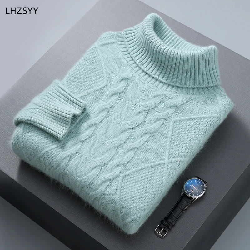 

LHZSYY Men' 100%Pure Mink Cashmere Sweater Autumn Winter Lapel Knit Pullovers Thick Plus Size Base Shirt Fashion Warm Jacket Top