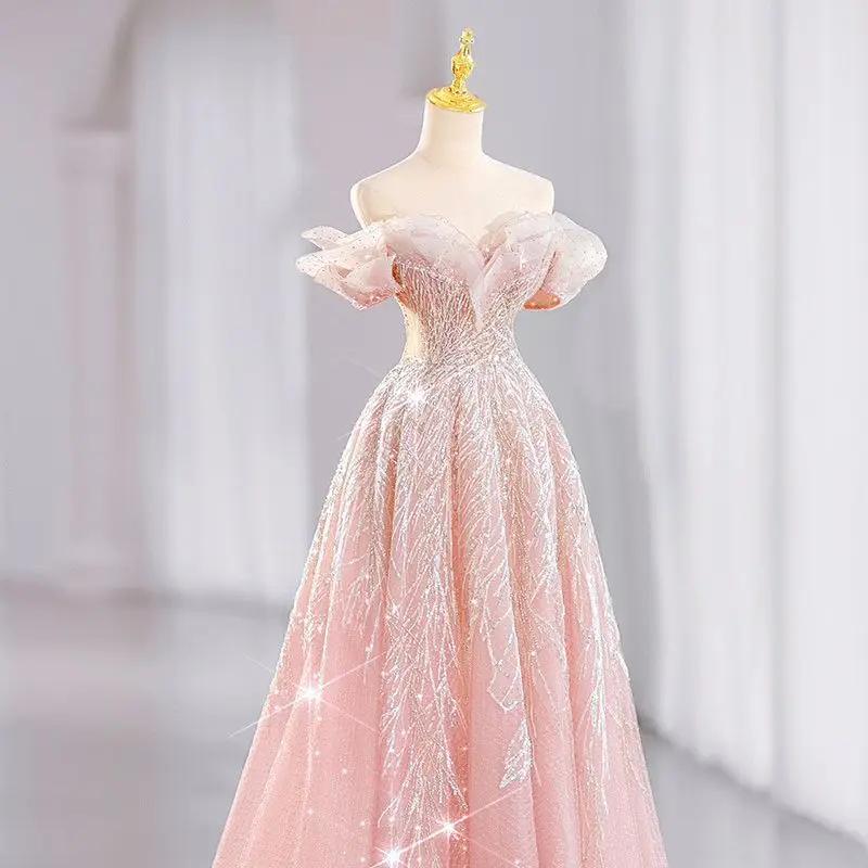 

Dreamy Pink Escape Princess Evening Dress 2025 Spring and Summer New Edition, Small and Unique Heavy Industry Banquet Dress Club