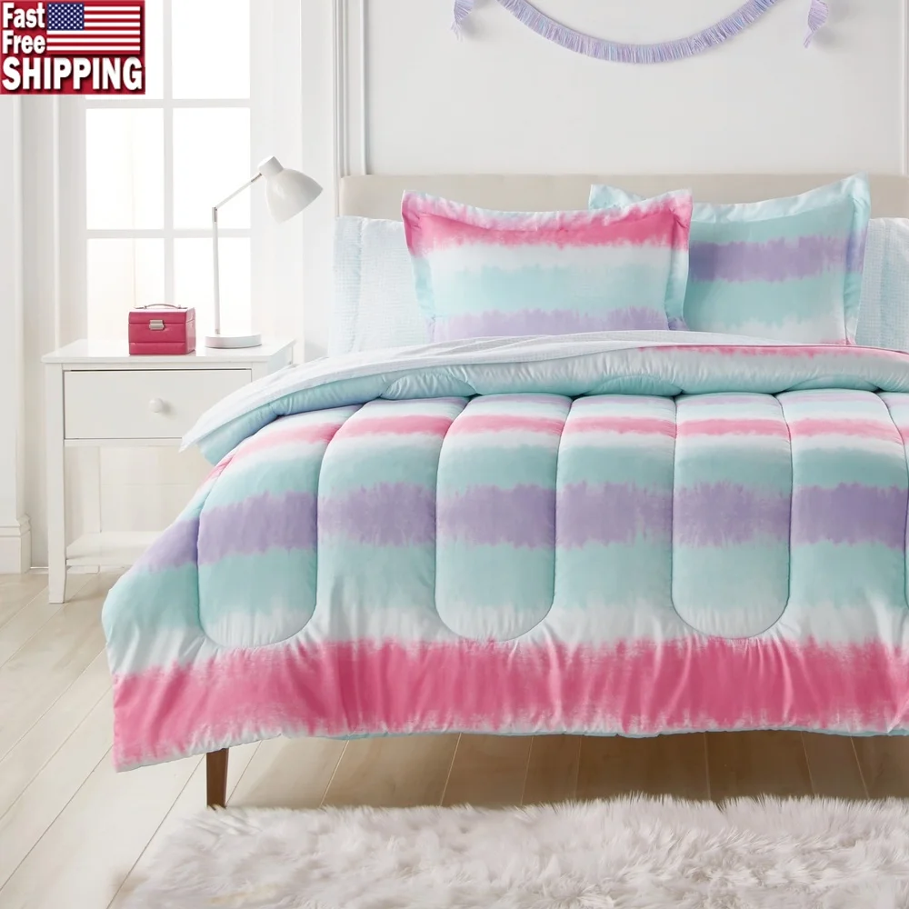 

Комплект одеял Tie Dye Stripe Twin из 5 предметов, постельное белье из микрофибры, разноцветные, мягкие, двусторонние предметы первой необходимости для детской спальни