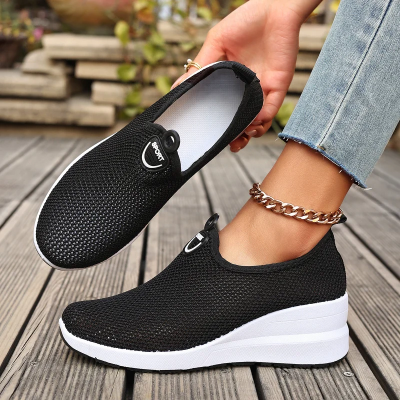 Women's 2026 Spring New Comfortable and Versatile Soft Bottom Slope Heel One Step Casual Shoes Mesh Sports Shoes