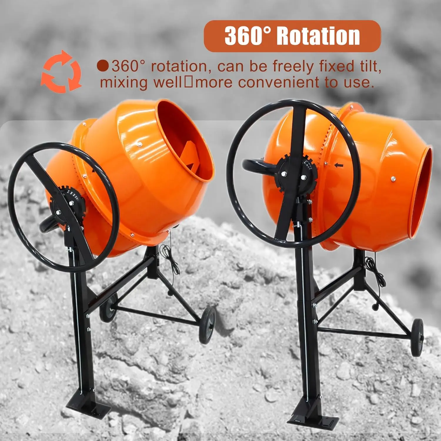 Haywhnkn 3.7 Cu.Ft Electric Concrete Mixer Cement Mixer Portable Cement Mixing Machine 550W 360°Rotation Concrete Mortar Steel