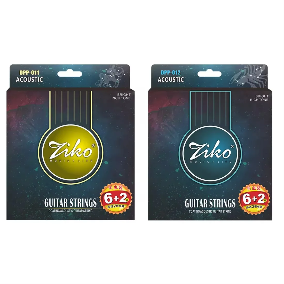 ZIKO 6Pcs/Set Acoustic Guitar Strings Hexagon Carbon Steel Core Silver-plating Strings Folk Guitar Parts & Accessories