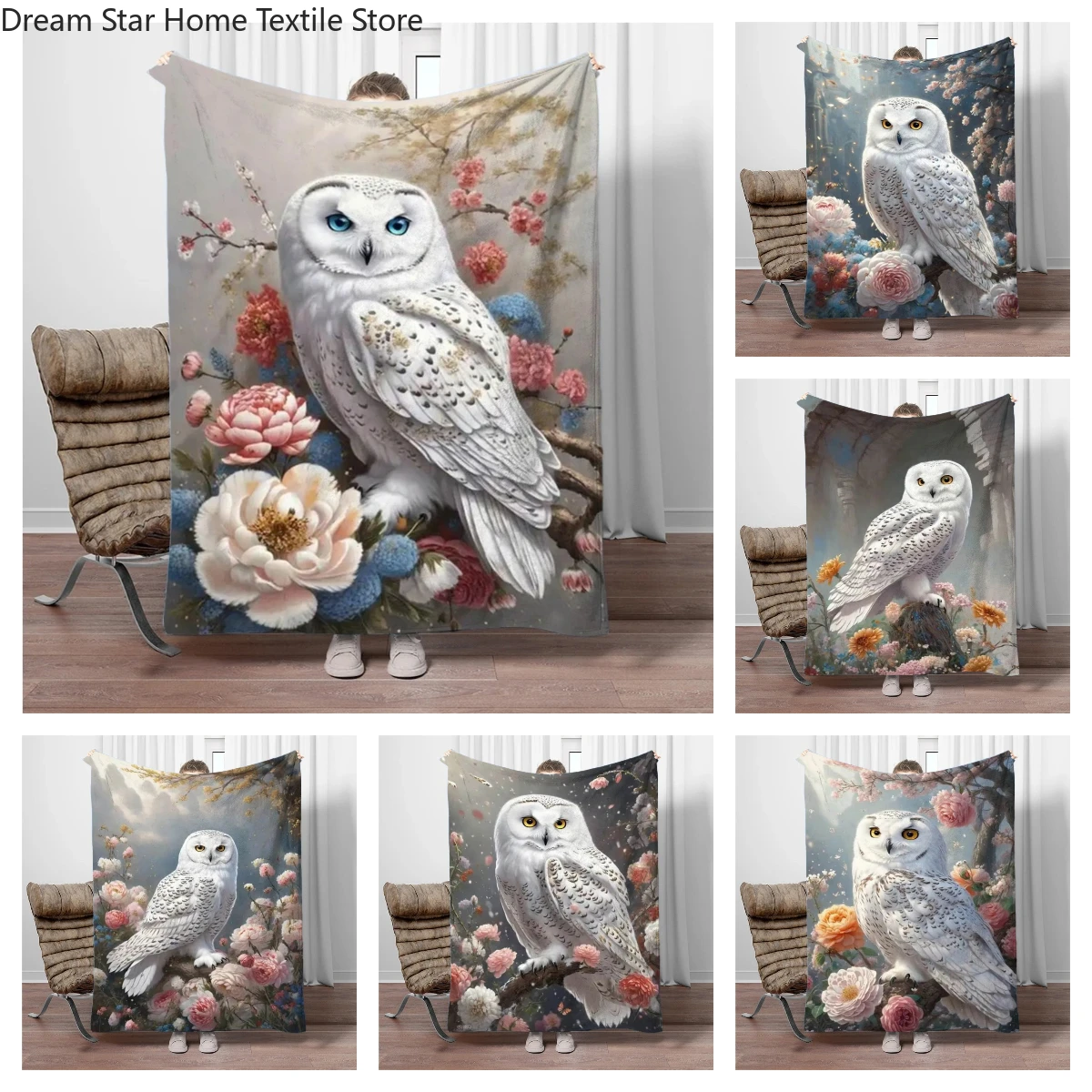 

White Owl Flannel Blanket Children Warm Soft Blanket for Sofa Bed Cover Blanket Suitable for Birthday Souvenir Camping Gifts