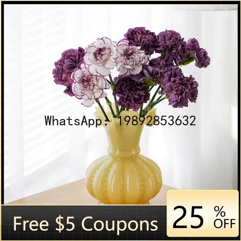 Z4  Living Room Flower Arrangement Glass Vase High-End Pink French Crystal Fenton Decorative Vase Ornament