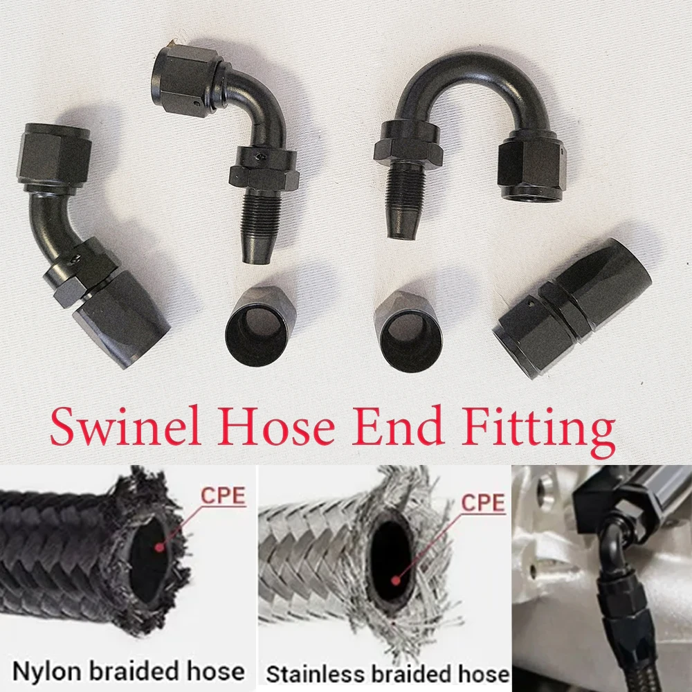 

Black CPE Swivel Hose End Fitting Adapter AN4/6/8/10/12 Straight 0°/45°/90°/120°/180° Degree CPE Oil Fuel Line NPT PLUG Adaptor