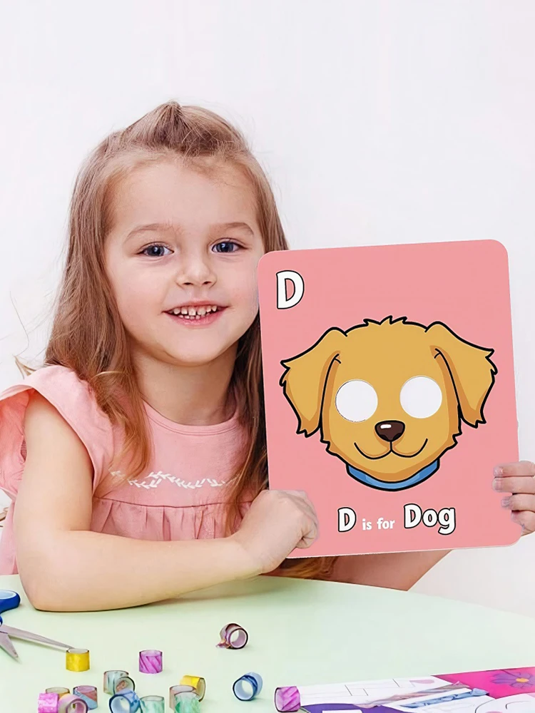 26 pièces cartes Flash Alphabet avec masques d'animaux cartes de masque Alphabet colorées cartes de lettres pour enfants apprentissage préscolaire