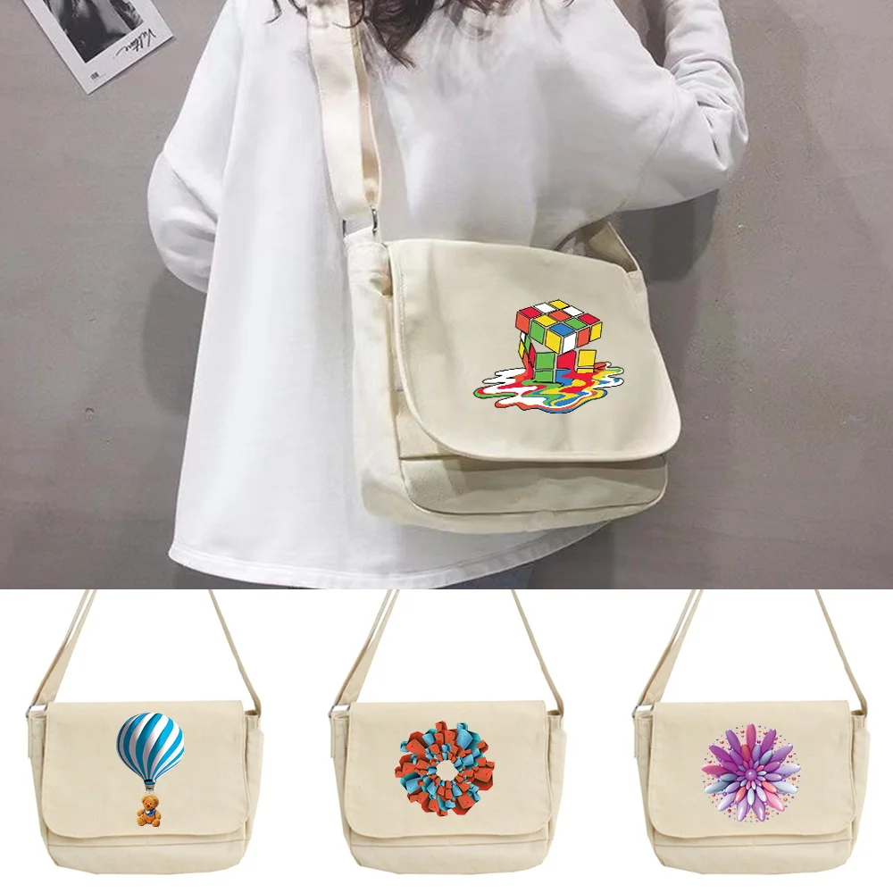 

2024 Women Crossbody Bags Harajuku All-match Canvas Shoulder Bag 3D Pattern Handbag Casual Version Diagonal Cross Pouch