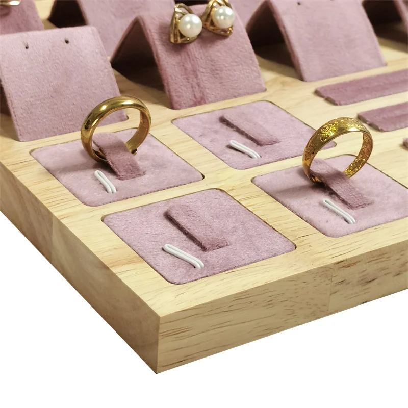 Solid Wood Jewelry Display Stand Necklace Pendant Bracelet Chain Ring Earrings Stud Organizer Jewelry Display Props Entire Set