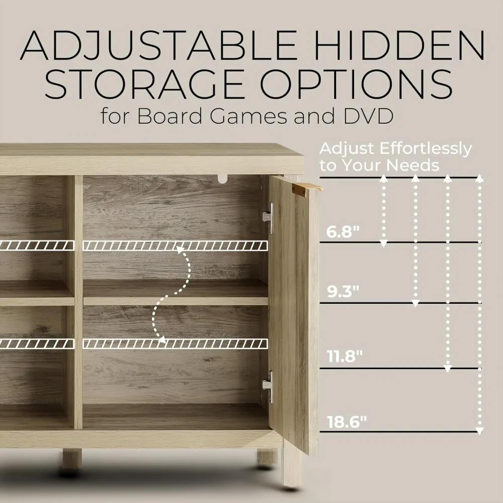 Рифленая подставка под телевизор с диагональю до 65 дюймов, развлекательный центр со шкафами для хранения и регулируемой полкой, современный Med середины века