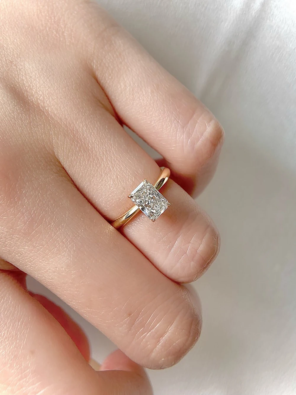 

1 Carat Radiant Cut E Color VS1 Lab Grown Diamond Ring 14K Yellow Gold Hidden Halo Engagement Ring With IGI Certificate