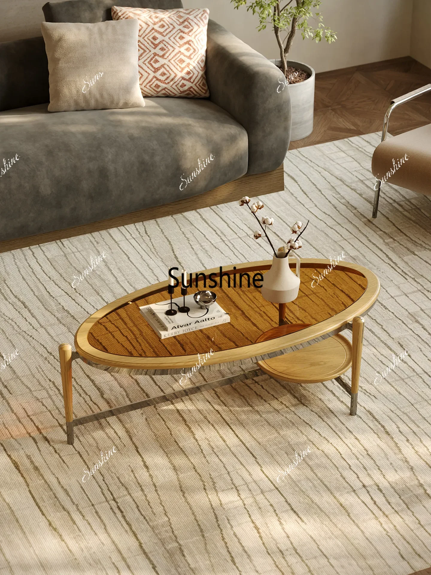 Italian minimalist small apartment living room household glass coffee tableT*
