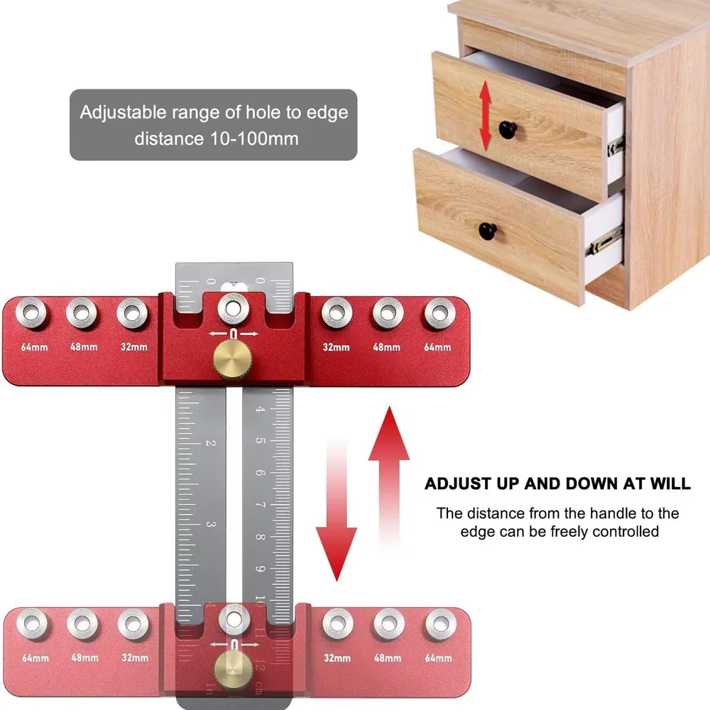 Cabinet Hardware Jig, Hole Spacing Cabinet Handle Template Tool Doweling Jig, Aluminum Alloy Punch Locator Drill Guide for Door