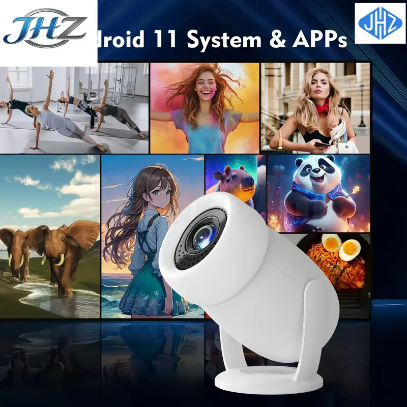 

Проектор JHZ для Y400 Android Smart Home с разрешением 1080P HD, беспроводной мобильной проекцией на большой экран, Bluetooth и Wi-Fi, угол обзора 180 градусов