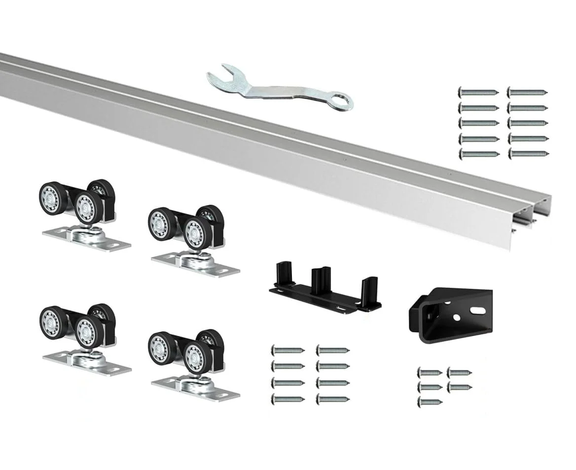 Diyhd-ceiling Mount Bypass Porta Deslizante Hardwaresilver Box Rail Porta do Bolso Wardrobe Cloconjunto Kit Porta sem Porta 122cm 48