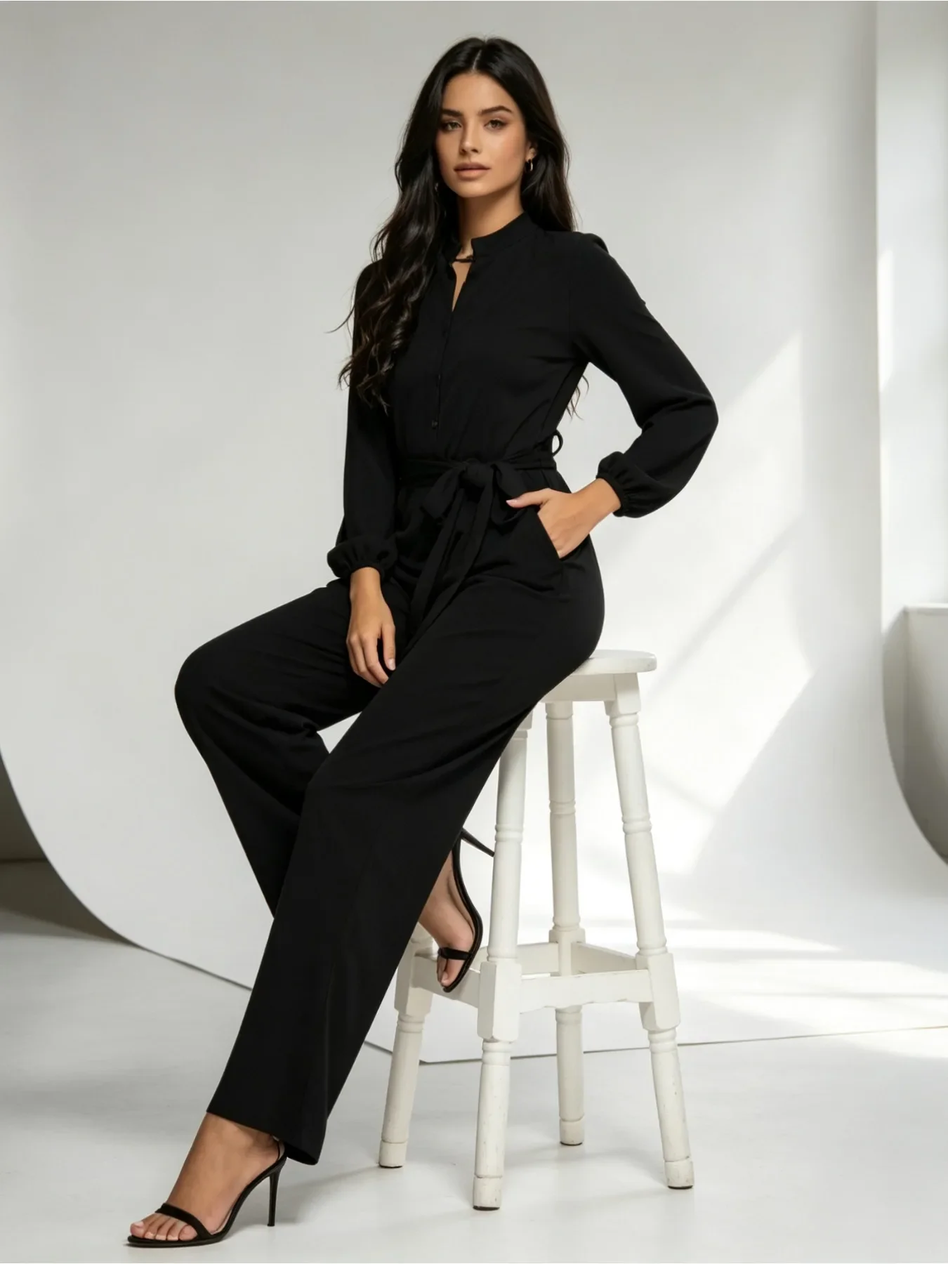 Teen Girls One-Piece Stretch Workwear Jumpsuit - Solid Color Medical Scrub for Women with Pockets and Waist Tie