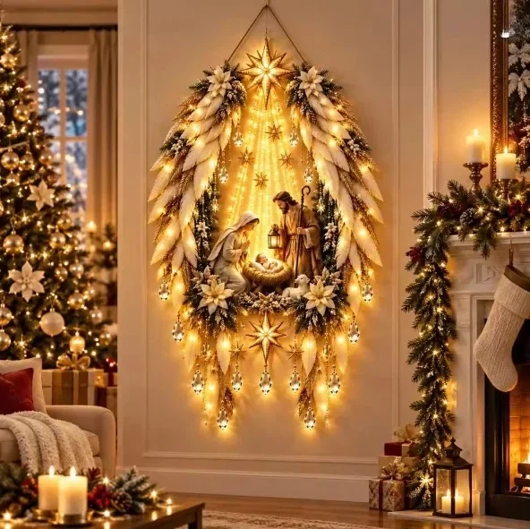 Hot Glowing Wall Xmas Light Bethlehem Star of Faith Nativity Wall Decor Hanging Ornament Light for Indoor Christmas Decoration