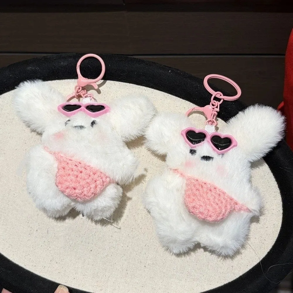 Versatile Charm Soft Rabbit Keychain Kawaii Cartoon Car Key Ring Sunglasses Little Rabbit Long Ear Keyring For Women