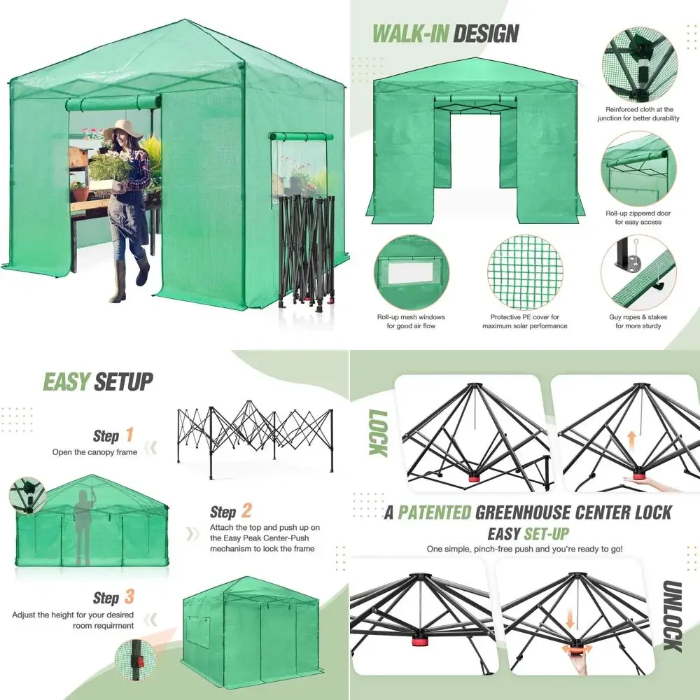 دفيئة منبثقة فورية لبستنة النباتات الداخلية والخارجية، أبواب بسحاب قابلة للطي، نوافذ جانبية، مشي، مثالية للنمو #1
