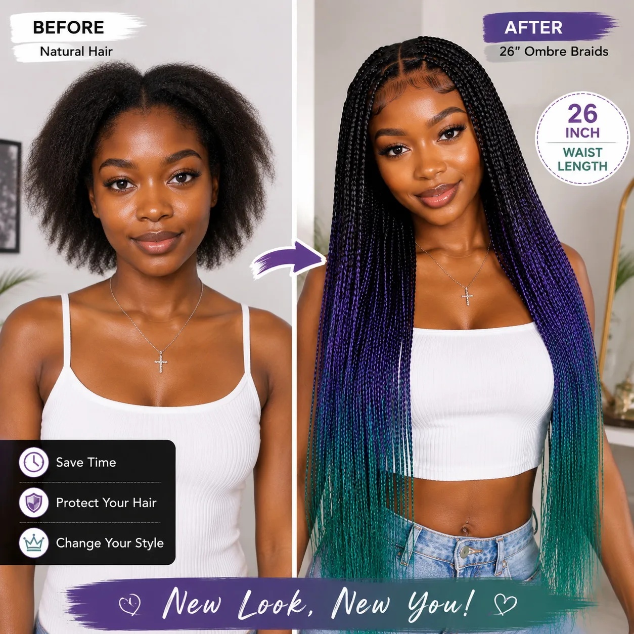 26 Zoll Synthetische Flechthaar-Faser Weiche Leichte Haarverlängerungen für DIY Box Braids Heißwasser-Fixierung für Damenfrisuren – Detail 6