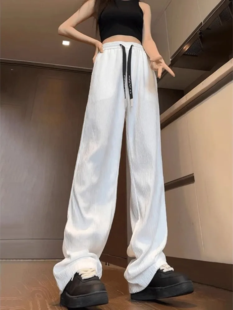 

Белые повседневные брюки из ледяного шелка для мужчин: американский стиль, летние, тонкие, охлаждающие, свободного кроя, для молодежи, дышащие