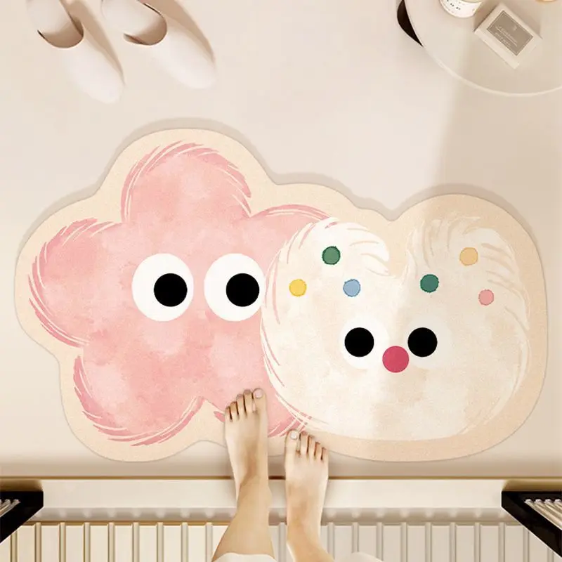 Anti Slip Bath Mat Cute Cartoon Diatomaceous Earth Bathroom Mat with Rubber Backing Quick Drying Foot Mats 40x60CM Shower Carpet