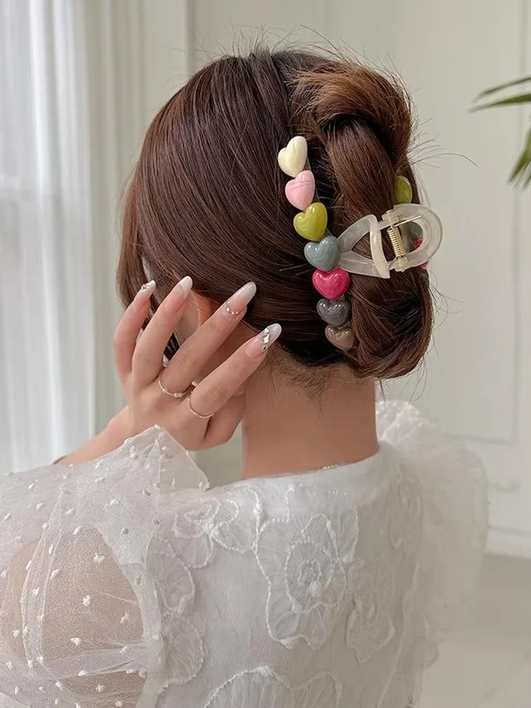 Moda retro colorido amor cabelo caranguejo garra de cabelo clipe elegante rabo de cavalo clipe de cabelo geométrico menina banho acessórios para o cabelo