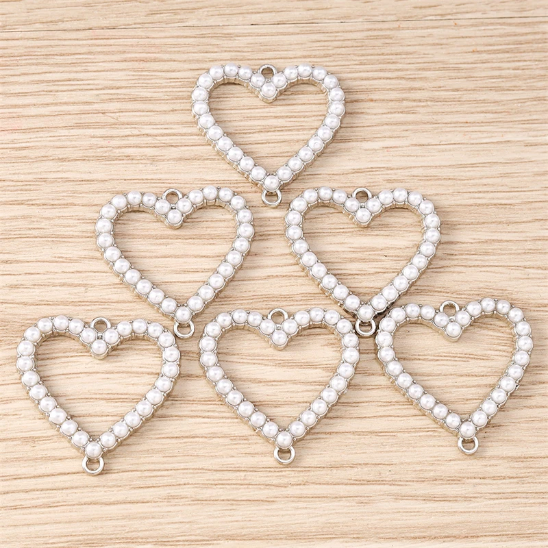 10 Stück 26 x 26 mm elegante Perlen-Liebesherz-Anhänger-Verbinder für die Schmuckherstellung, DIY-Armbänder, Halsketten, handgefertigtes Kunsthandwerk, Zubehör – Detail 5