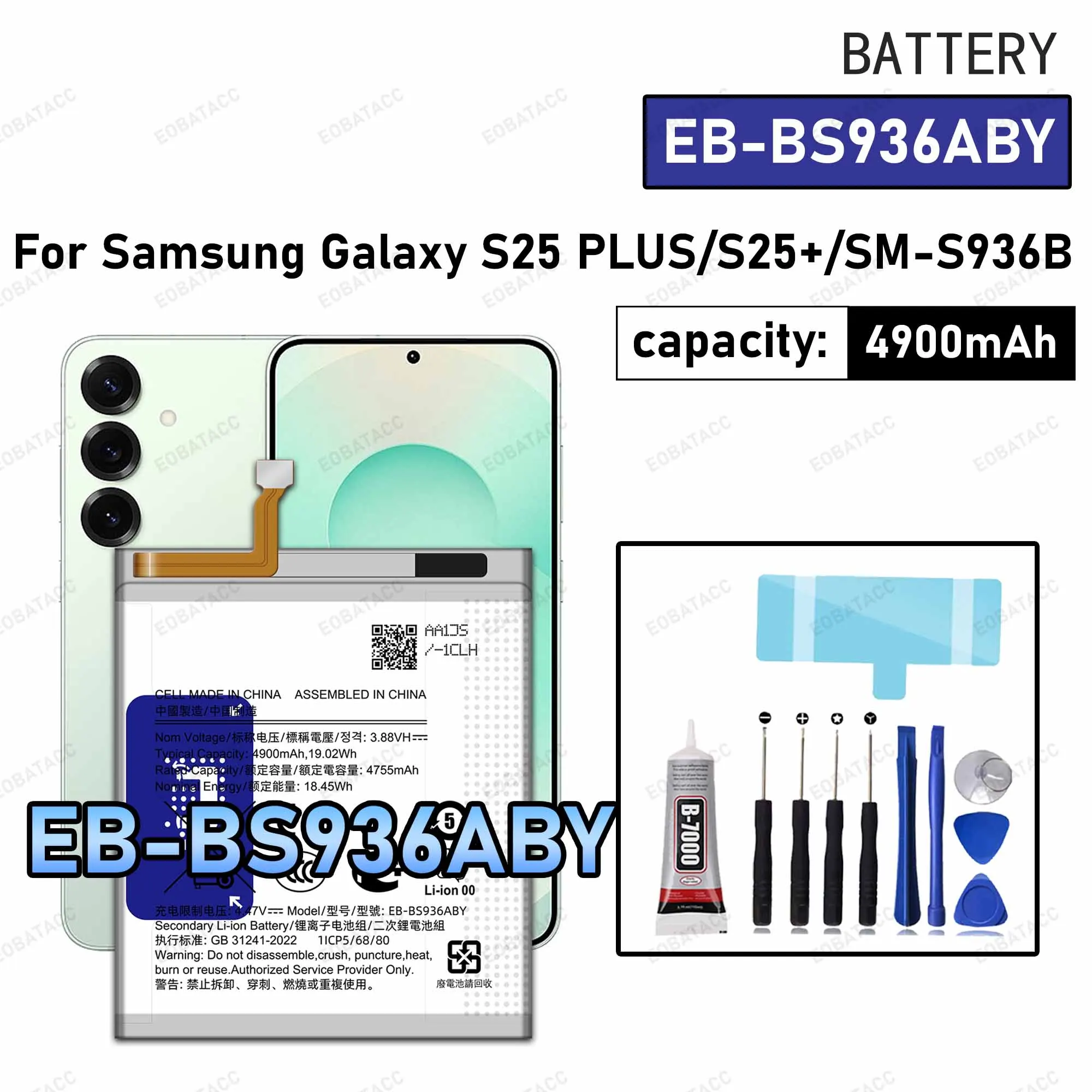 

100% New High Quanlity EB-BS936ABY Battery For Samsung Galaxy S25 PLus S25+/SM-S936B Replacement Batteries batteria+Free tools