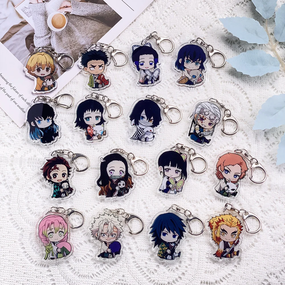 1/16PCS Anime Characters Demon Slayer Acrylic Car Keychain Accessories Keyrings Friends Gifts Funny Bag Charms Backpack Pendant