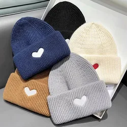 New Japanese Embroidered Love Knitted Hat for Men and Women, Warm Ear Protection for Autumn and Winter, Couple, Student, Fashion