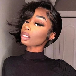 Short Bob Pixie Cut Wig Lace Frontal Straight Transparent 13X4 Lace Front 100% Human Hair Wigs For Women Preplucked Indian Hair