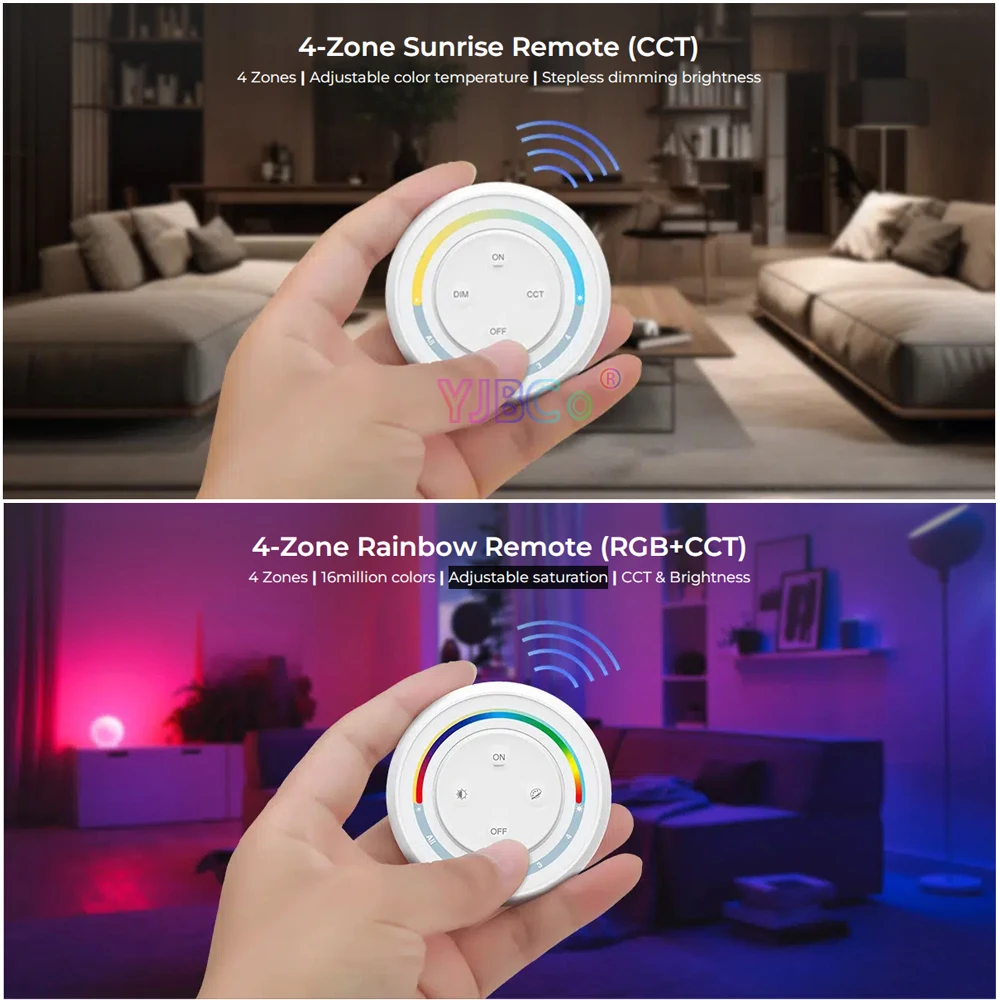 Miboxer 2.4G (Single color CCT) 2 in1 Light tape dimmer Switch RGB/RGBW/RGBCCT 3 in 1 LED Strip Controller 4 Zone Rainbow Remote