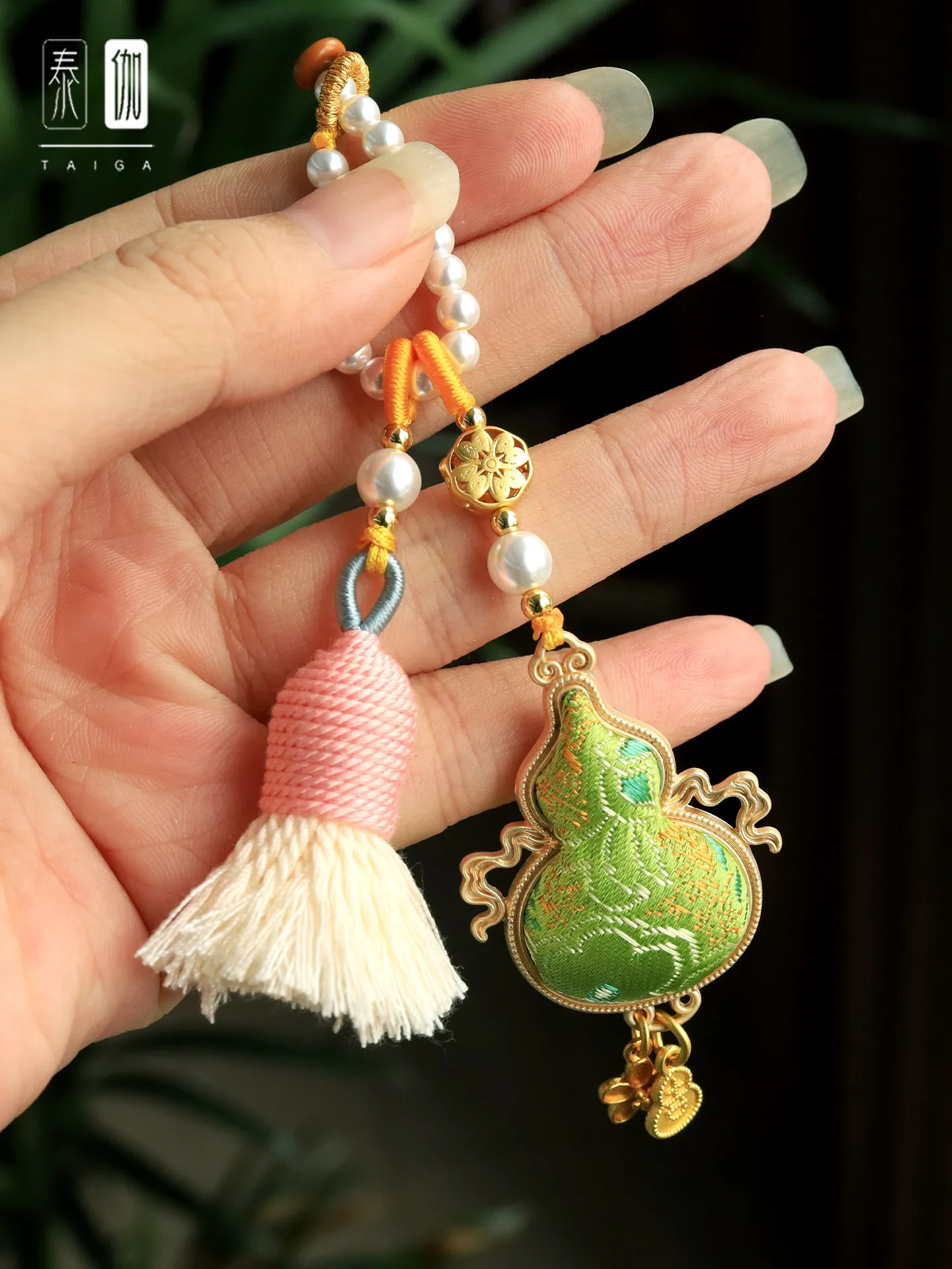 Song Jin Double-sided Flying Gourd Bag Trailer Hanging Keychain DIY Pendant Cotton and Linen Tassel Streamer Fulu Pendant