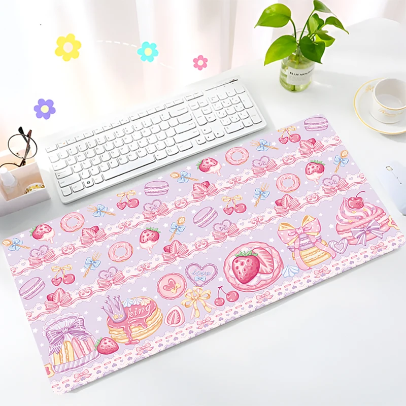 

Kawaii Pink Cake Mouse Pad PC Cream Strawberry Pattern Keyboard Rug Laptop Anime Gamer Cabinet Mousepad Bow Desk Mat Girl Gift