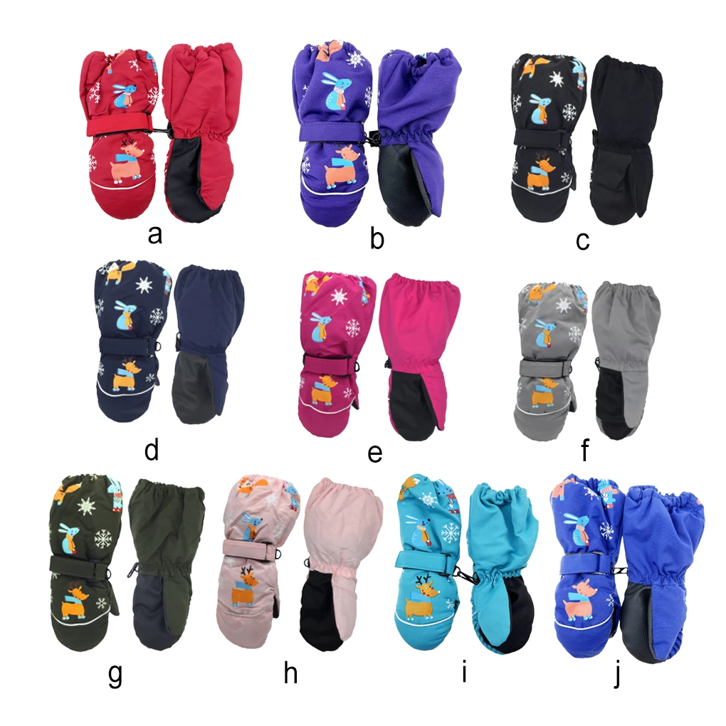 

1 Pair Kids Mittens Winter Waterproof Cartoons Children Protective Tools Ski Supplies Outdoor Activities black L