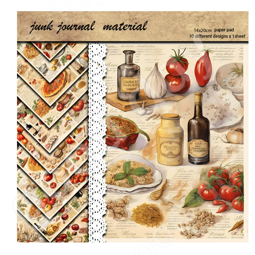 Vintage Material Papel para Álbum Diário, Diário e Notebook, American Delicious Cores Quentes, Tabela de Alimentos, Manual, Fundo DIY, 10