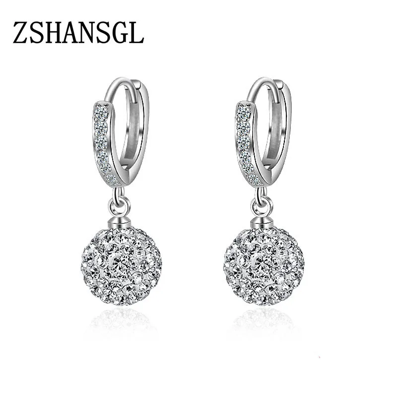 Simple 925 Silver Needle Earrings Jewelry Fashion Clear CZ Drill Ball Round Stud Earrings For Women Girls Kids Lady Gift