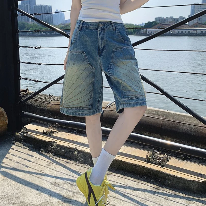 High Waist Blue Retro Washed Denim Shorts Women Summer Fashion Casual Loose Y2K Wide Leg Shorts Pants