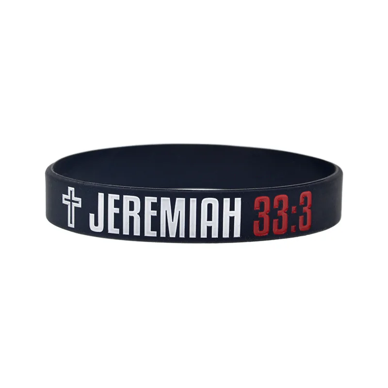 1PC/4PCS Jesus Silikonarmband JEREMIAH 33:3 PHILIPPIANS 4:13 EPHESIANS 6:10 LUKE 1:37 Gummiarmband Schwarz – Detail 4