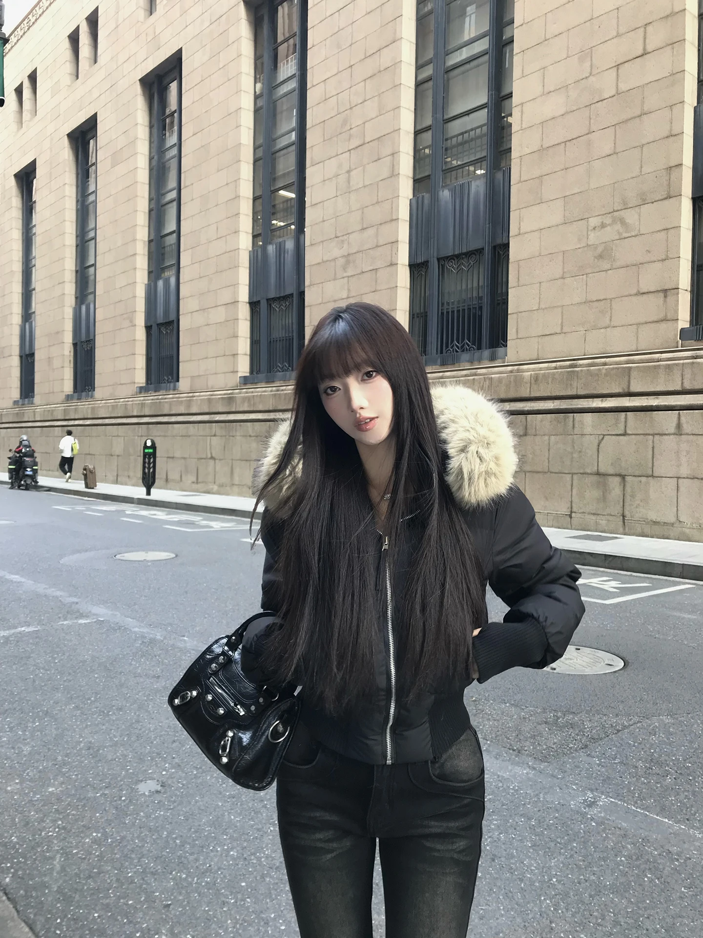 

Slim Fit ort Cotton Jaet Women's Autumn Winter Coat Detachable Fur Collar Bla White New Arrival Small Waist Effect