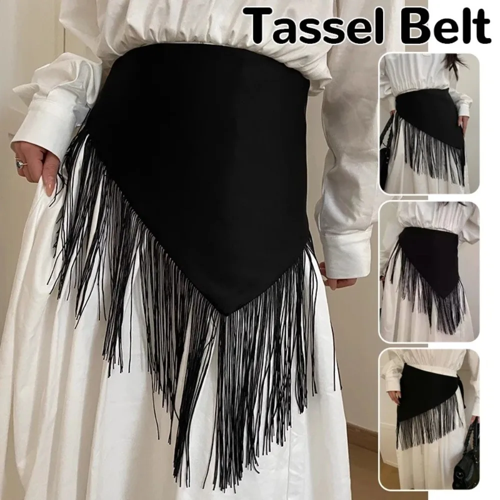 

New Retro Women Waistband Triangle Shirt Dress Coat Wide Waist Belt Tassel Decor Accessories Corset Belt