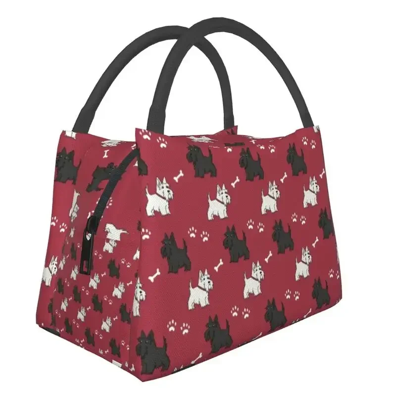 Red Scottish Dog Insulated Lunch Bag Can Re Seal Kawaii Scottie Pet Hot Cooling Lunch Bag Office Picnic Travel