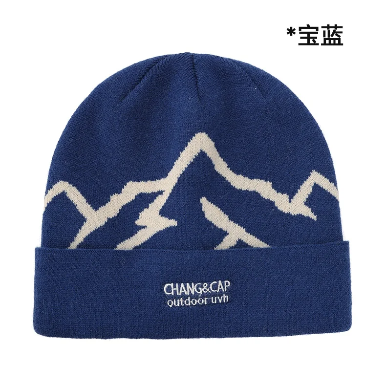 New Model Snow Mountain English Text Embroidered Climbing Hat Men's Outdoor Warm Caps Women's Fashionable Versatile Knitted Hats
