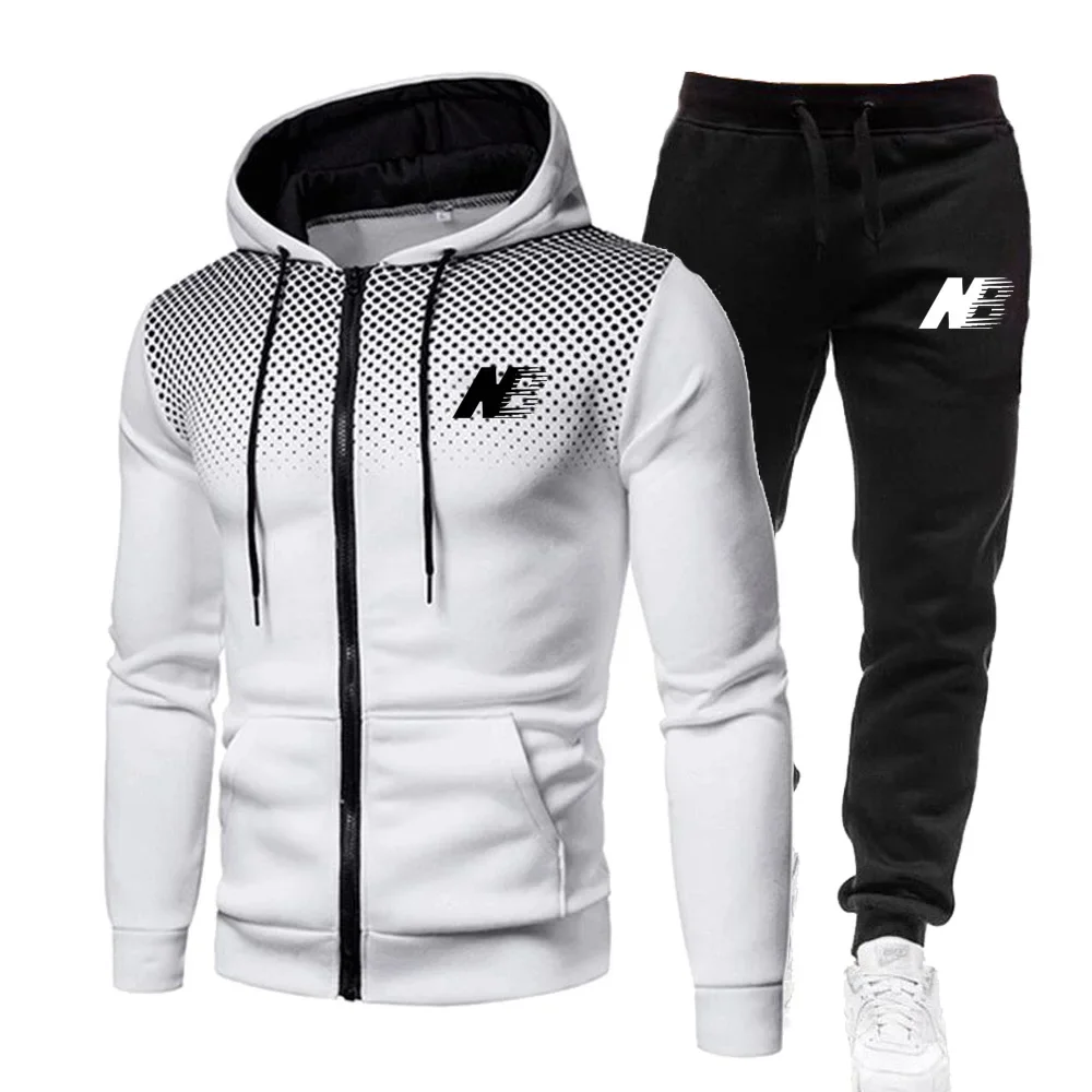 Men's Zipper Tracksuits Spring Autumn Hoodie+Sports Pants 2-piece Set Fashion Zipper Jacket Outdoor Fitness Running Sportswear